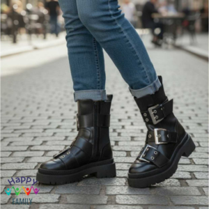 ASOS Black Leather Buckle Boots – Size 37