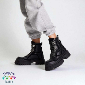 TOP SHOP Black Leather Combat Boots – Size 40