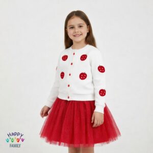 Girl set skirt with cardigan